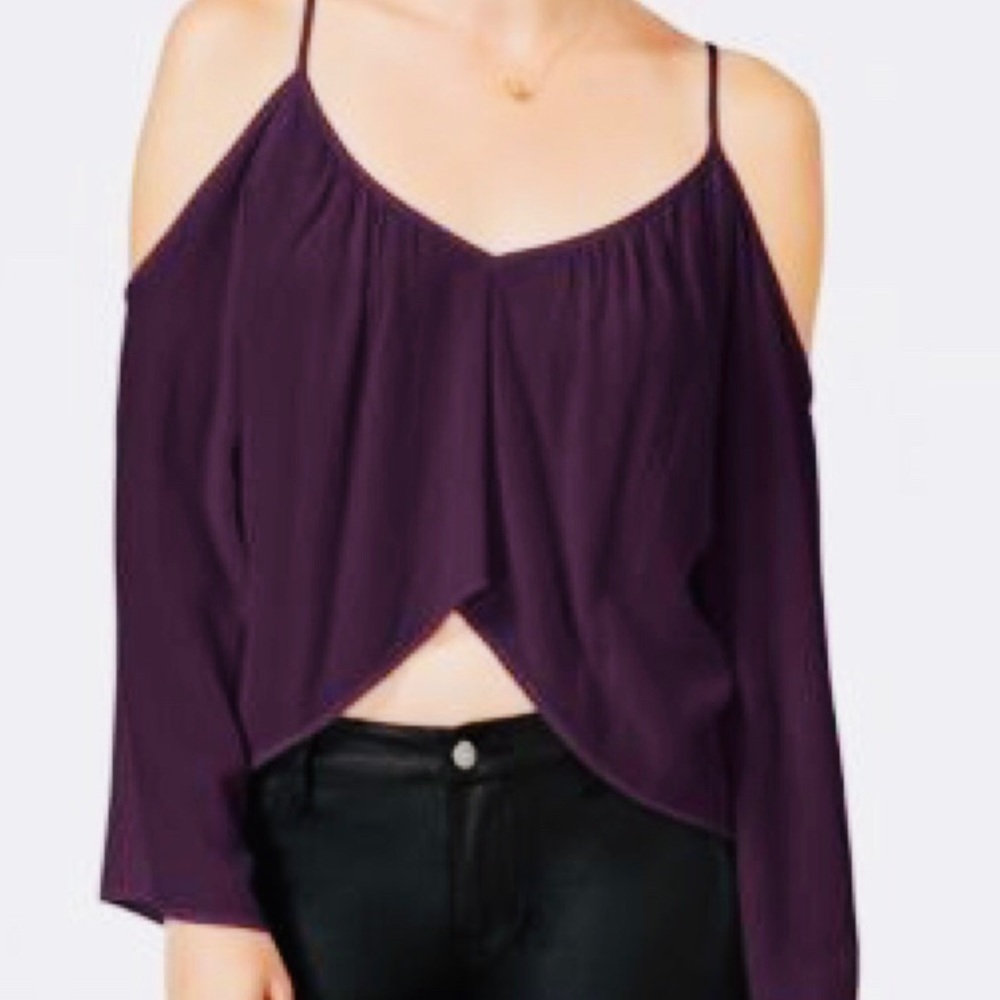 CHELSEA SKY Purple Off Shoulder Gauze Top Cut Out Sz L NWT